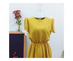 Đầm maxi hai lớp vàng xanh