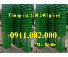 Giá rẻ thùng rác 240 lít tại đồng tháp- Thùng rác 120 lít màu xanh 2 bánh xe- lh 0911082000