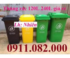 Giảm giá thùng rác nắp kín tại long an, thùng rác 120l 240l 660l màu xanh giá rẻ- lh 0911082000
