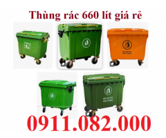 Giảm giá thùng rác nắp kín tại long an, thùng rác 120l 240l 660l màu xanh giá rẻ- lh 0911082000