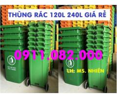 Xả hàng tồn kho thùng rác mới 100% giá rẻ- thùng rác 120l, 240l nắp kín 2 bánh xe- lh 0911082000