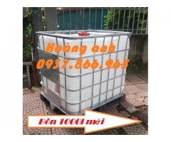 Bồn nhựa, bồn nhựa cũ 1000l độ mới cao, bồn 1000l có khung thép bao quanh